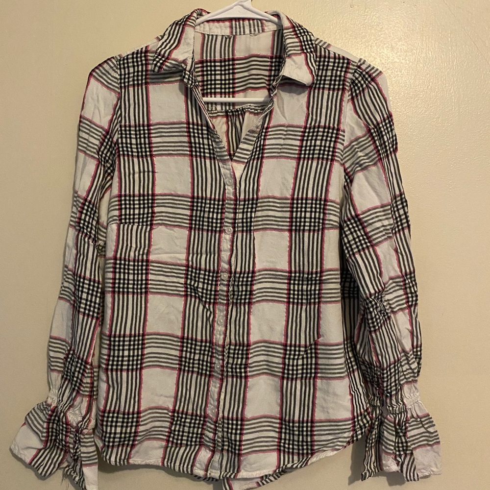 Plaid Button-Up Women's Top - Black and White